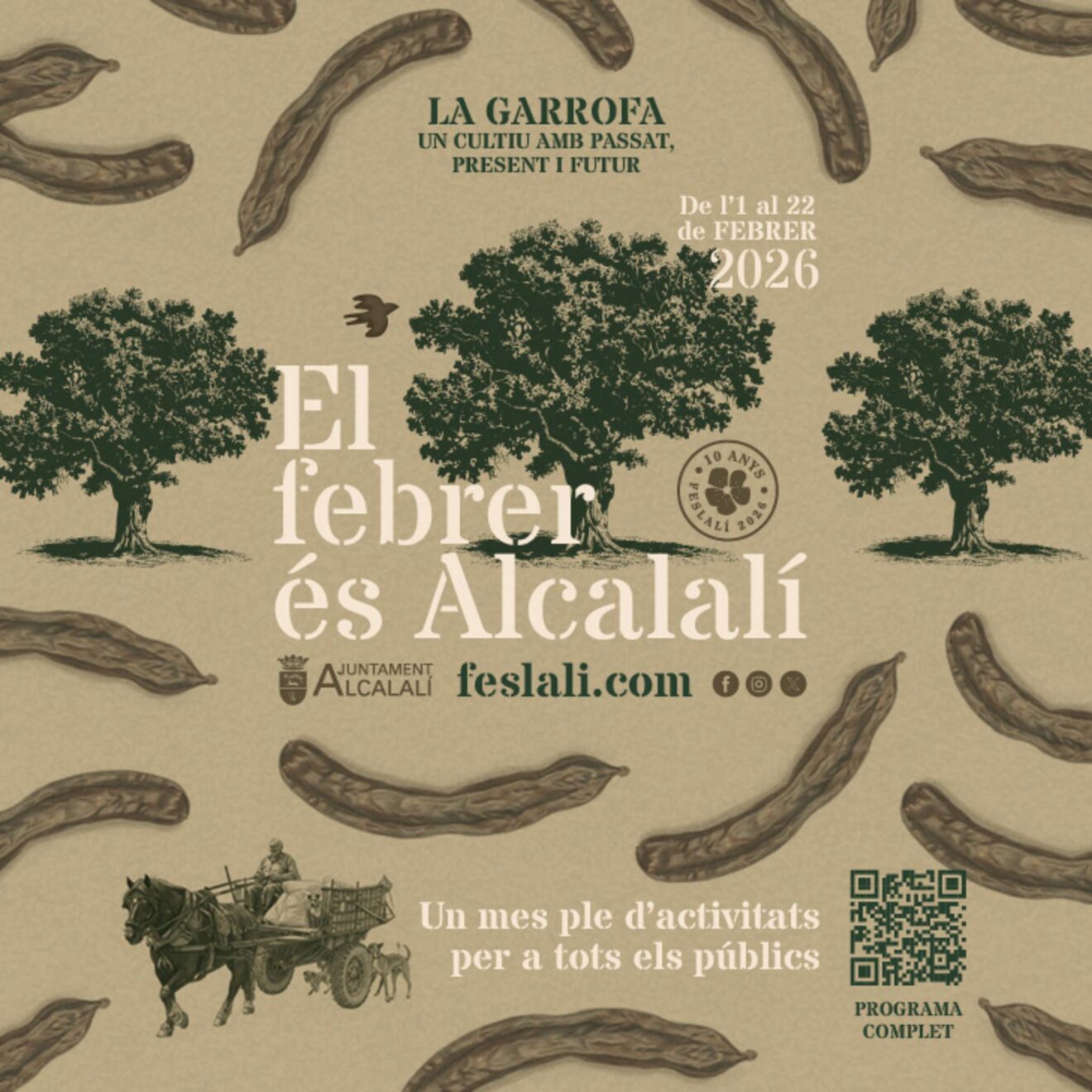 Cartel promocional de las jornadas sobre la algarroba en Alcalalí