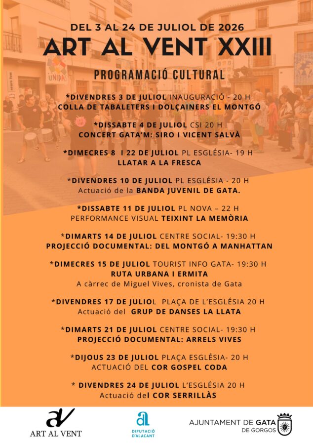 Imagen: Cartel con la programación cultural de Art al Vent XXIII en Gata.