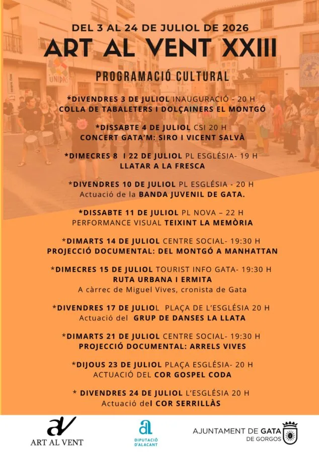 Imagen: Cartel con la programación cultural de Art al Vent XXIII en Gata.