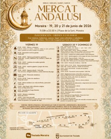 Cartel con la programación y el mapa del Mercat Andalusí 2026 en Moraira