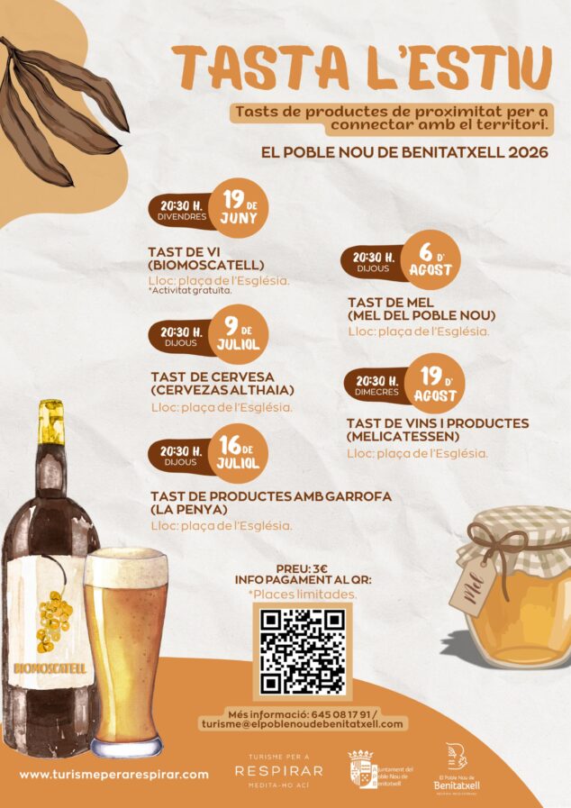 Imagen: Póster con la programación y detalles del evento "Tasta l'Estiu 2026" en Benitatxell.