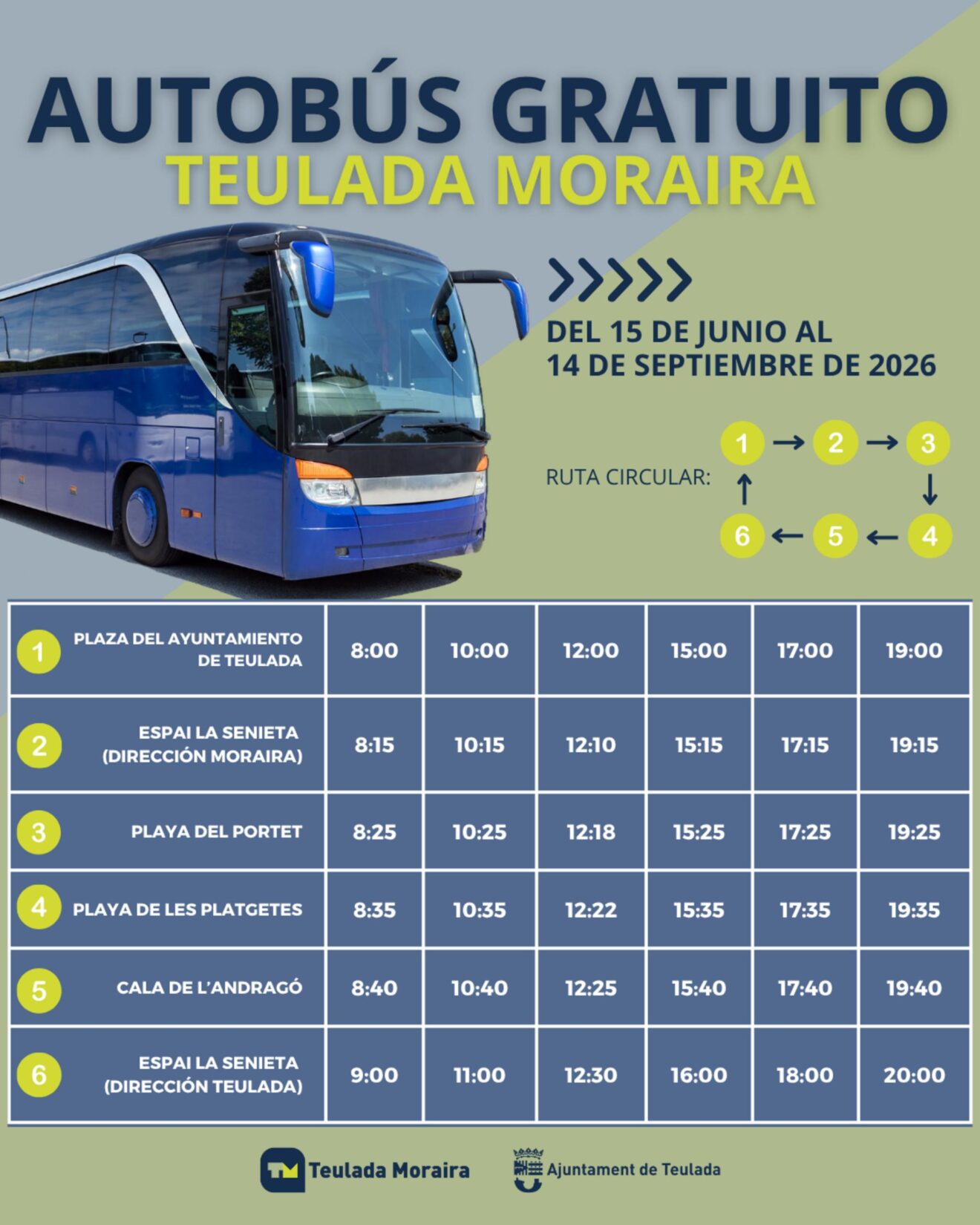 Horarios y ruta del autobús gratuito de verano en Teulada Moraira