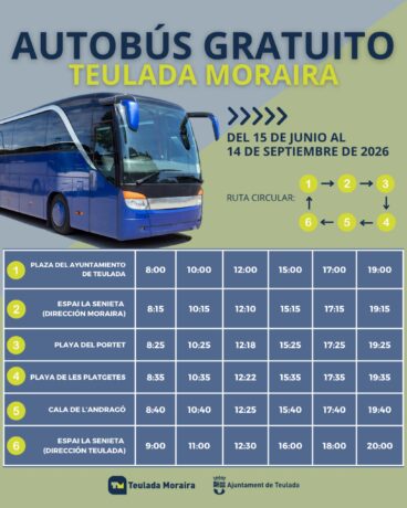 Horarios y ruta del autobús gratuito de verano en Teulada Moraira