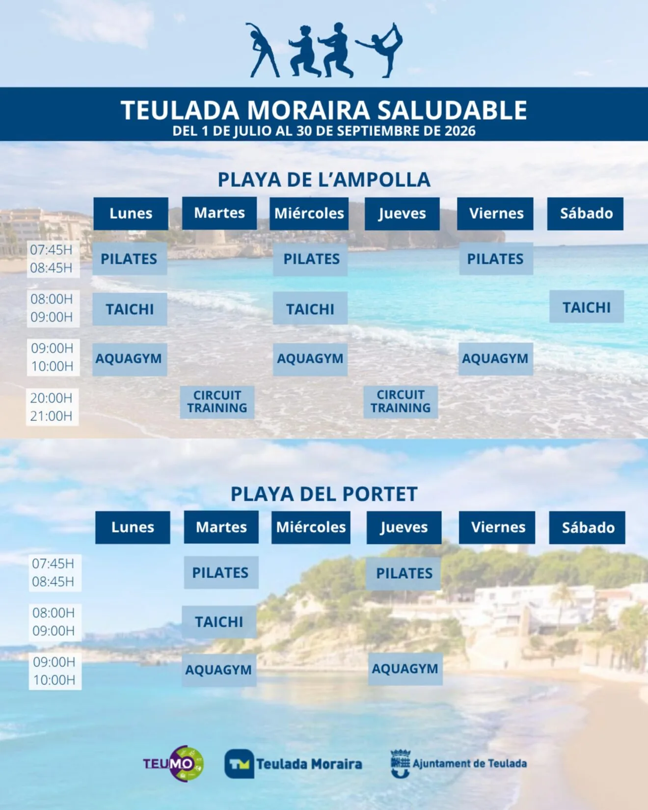 Horarios de las actividades del programa Teulada Moraira Saludable 2026