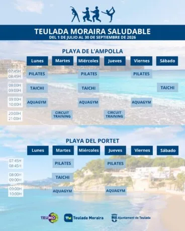 Horarios de las actividades del programa Teulada Moraira Saludable 2026