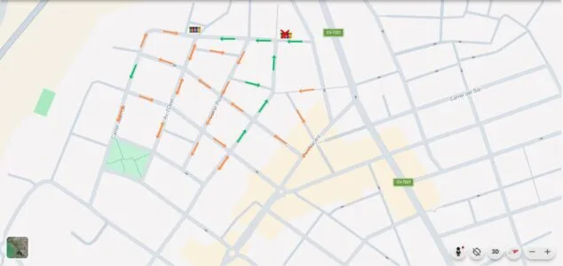 Imagen: Mapa con flechas indicando el nuevo sentido único de circulación en las calles del Barrio del Cristo en Ondara.