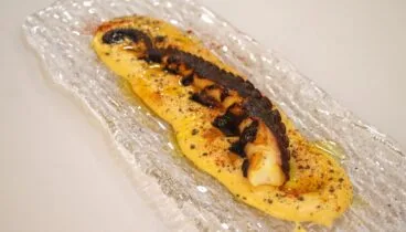 Pata de pulpo sobre cama de salsa