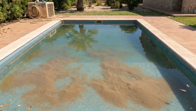Imagen: Piscina sucia con polvo del Sahara en el fondo