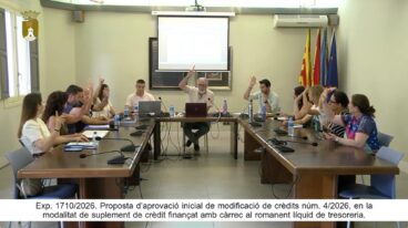 Varios concejales levantan la mano para votar durante una sesión plenaria en el Ayuntamiento de Pedreguer.