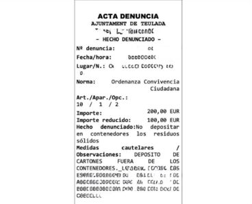 Ejemplo de acta de denuncia por vertido ilegal en Teulada