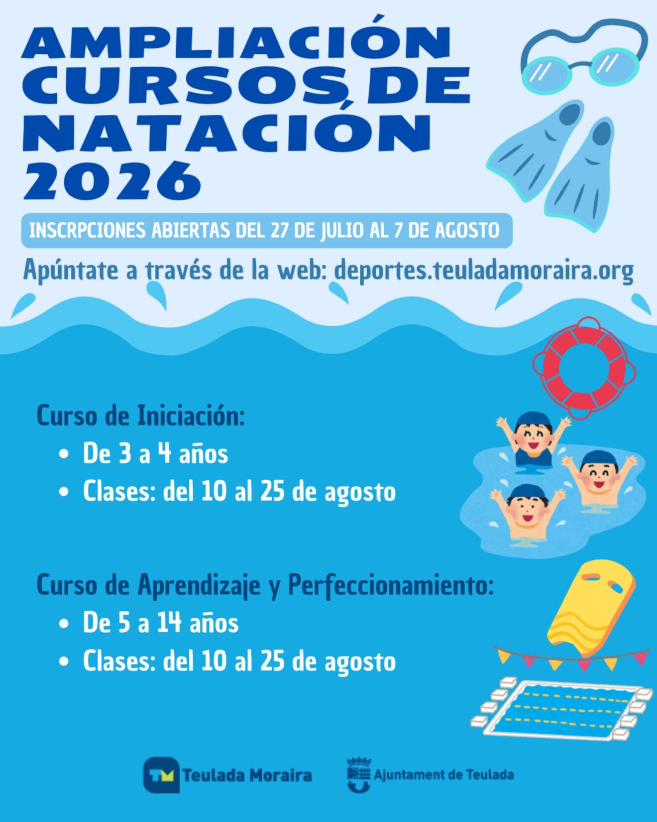 Infografía ampliación cursos natación Teulada 2026