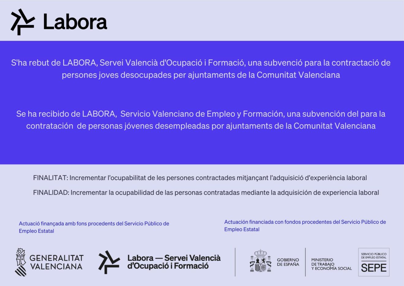 Cartel informativo subvención LABORA JOVE