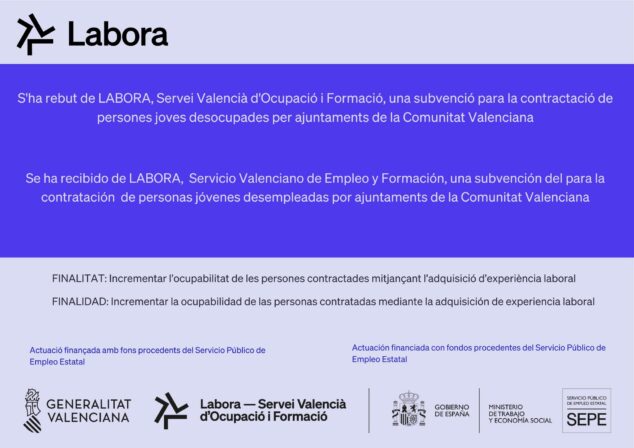 Imagen: Cartel de LABORA sobre subvención para contratación de jóvenes desempleados con logos oficiales.