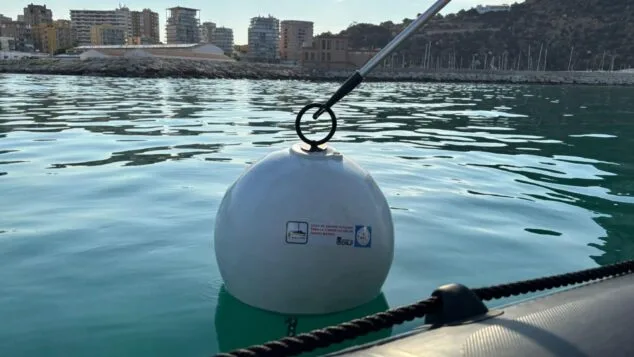 Afbeelding: Ecologische ankerboei in de zee bij Calp ter bescherming van Posidonia.