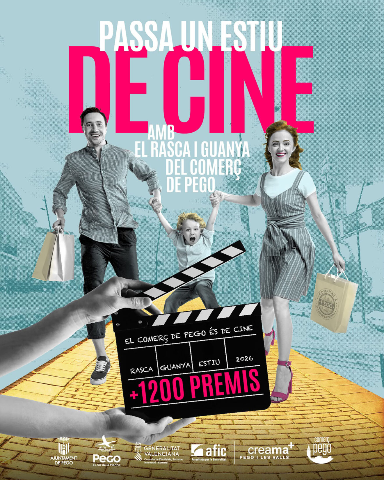 Campaña del verano 2026 del comercio de Pego 'Passa un estiu de cine' con el 'Rasca i guanya'
