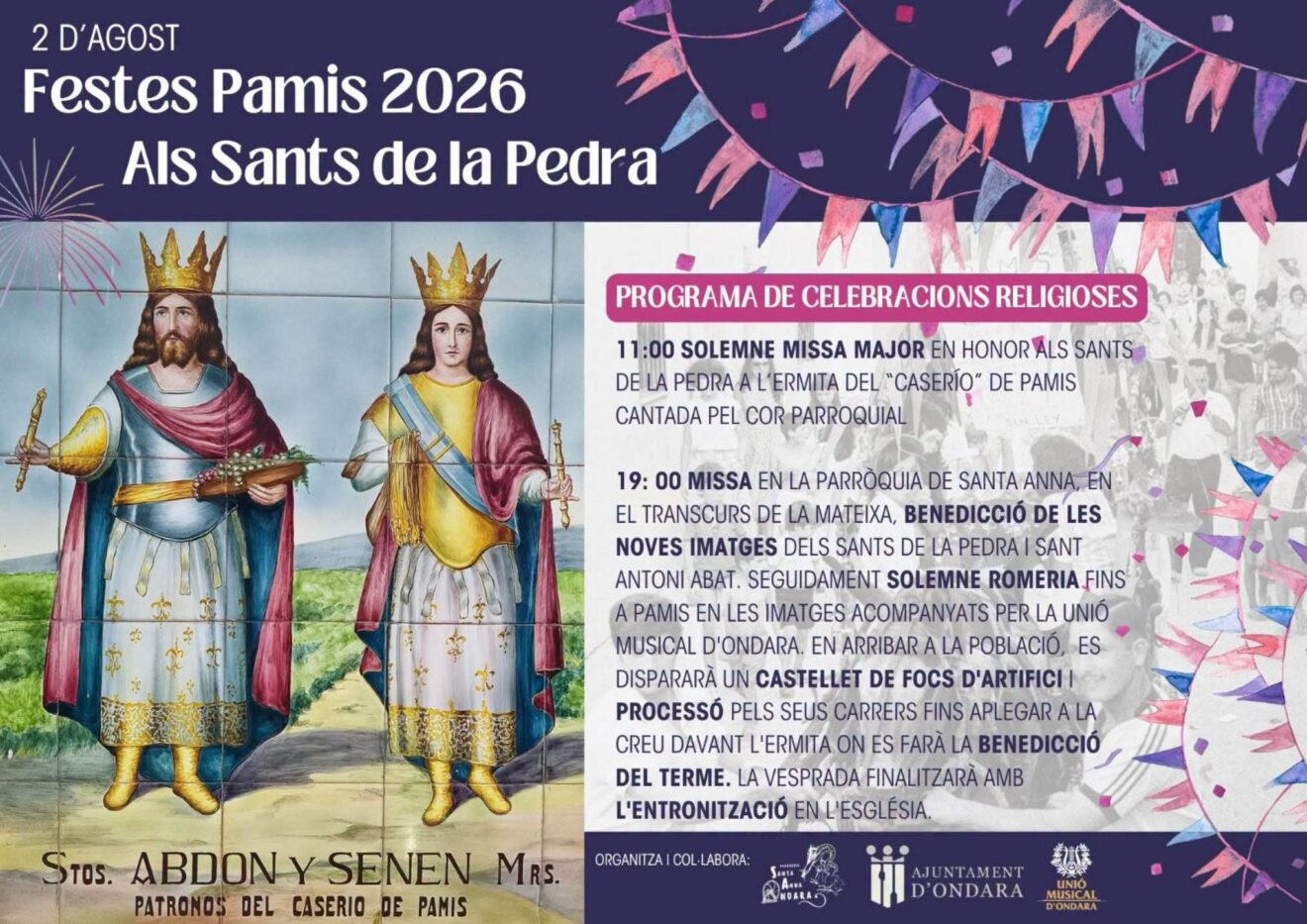 Cartel de los actos religiosos de las Festes de Pamis 2026