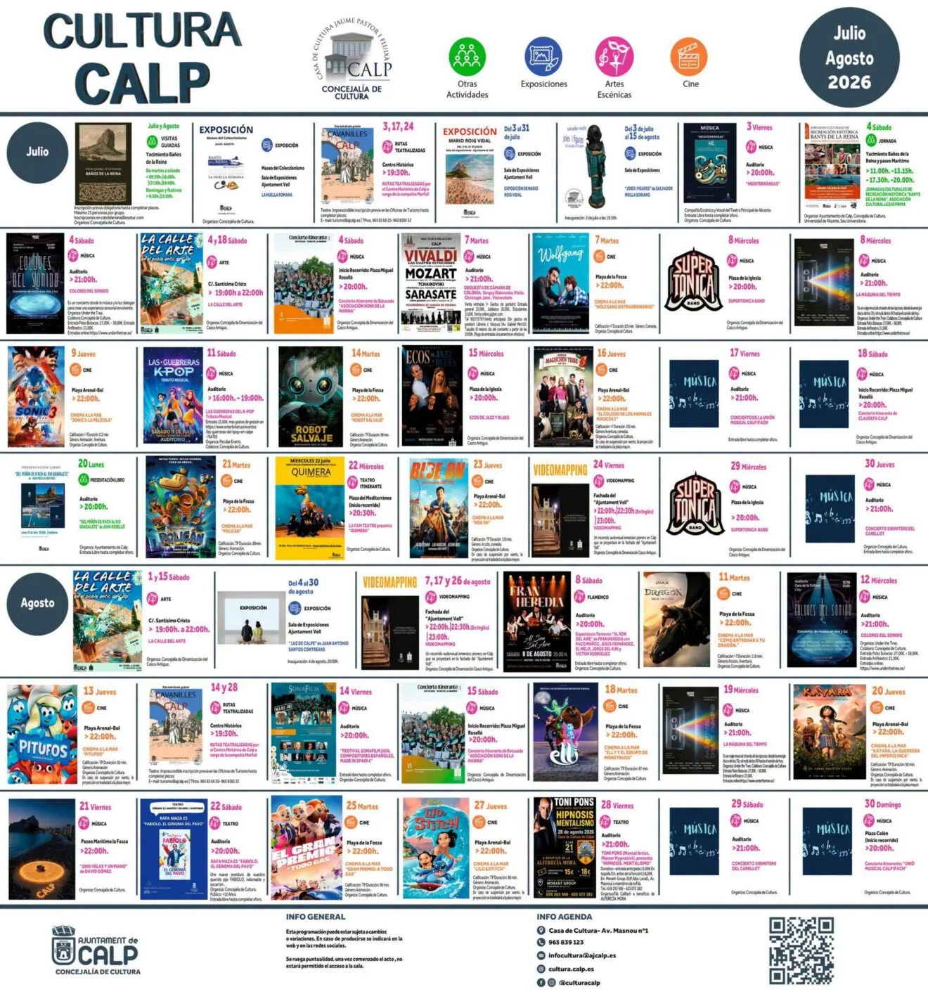 Cartel programación cultural verano Calp 2026