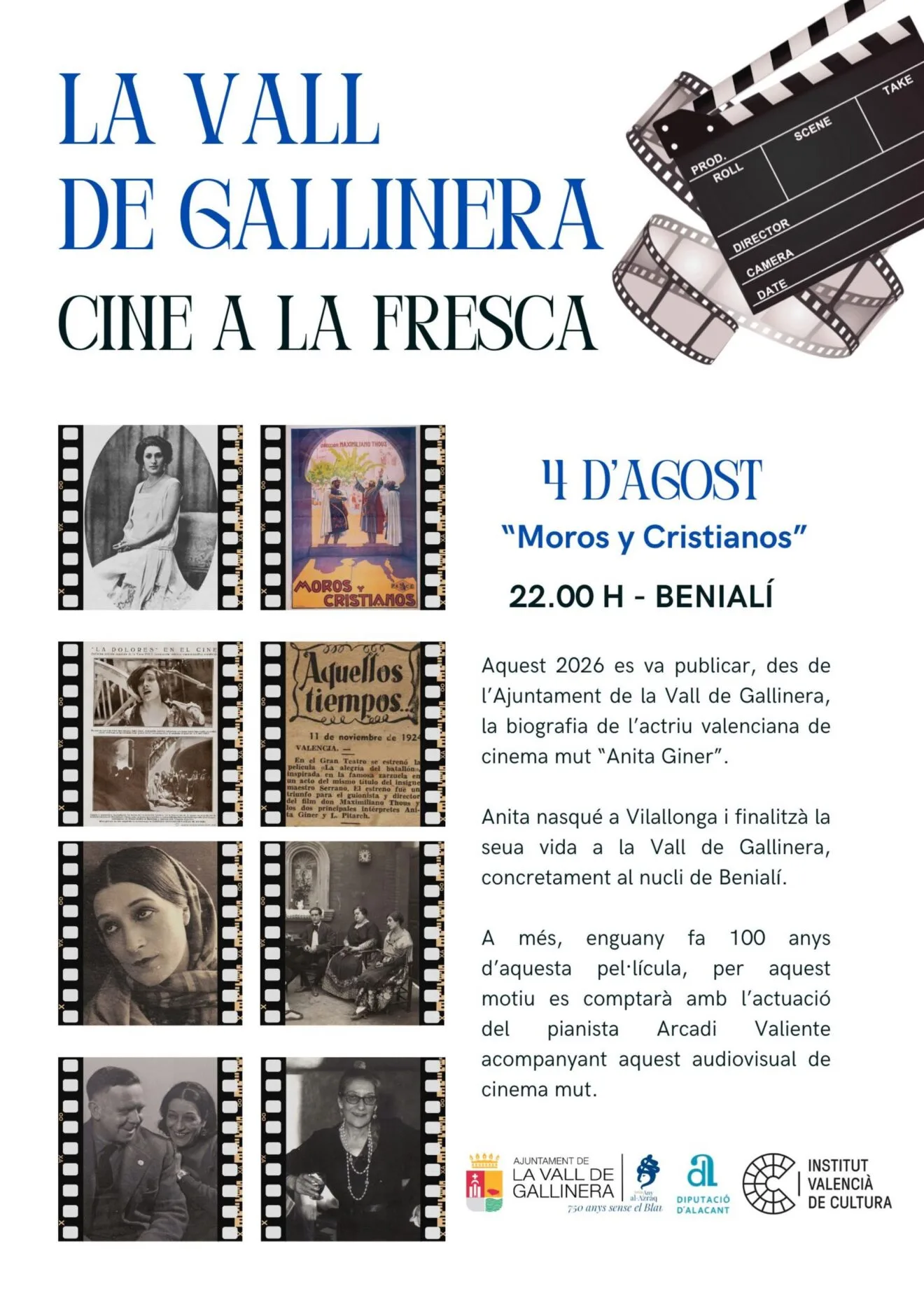 Cartel del Cine a la Fresca en La Vall de Gallinera homenajeando a Anita Giner
