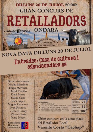 Cartel del Concurso de Recortadores en Ondara con nueva fecha