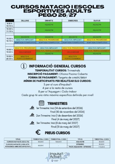 Cartel informativo cursos natación y deporte adultos Pego 26/27