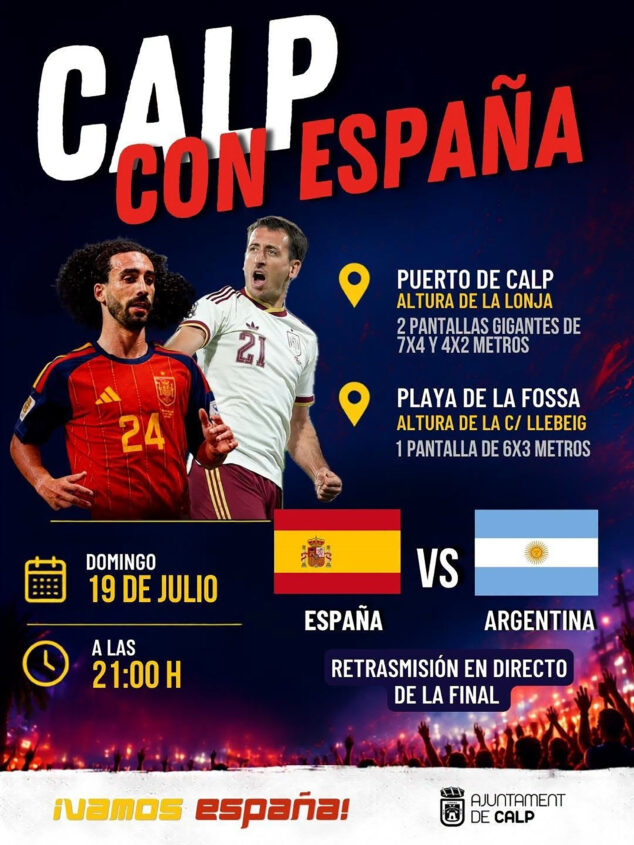 Imagen: Cartel del plan en Calp para ver la final del Mundial entre España y Argentina