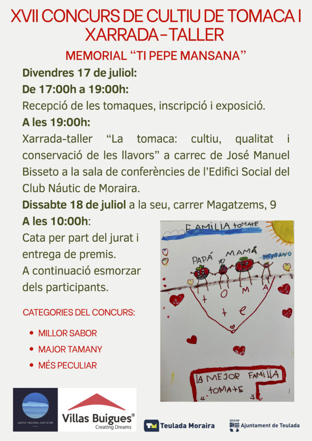 Moraira escogerá los mejores tomates de la temporada en su XVII Concurs de Cultiu de Tomaca 2 Imagen: Cartel del XVII Concurso de Cultivo de Tomate y Charla-Taller Memorial Ti Pepe Mansana
