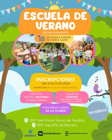 Cartel Escuela de Verano Teulada Moraira agosto 2026