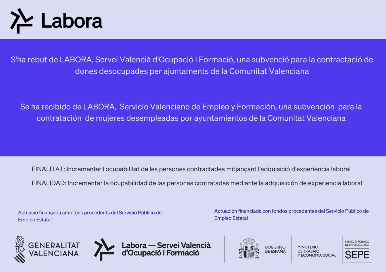 Cartel informativo del programa de empleo LABORA DONA