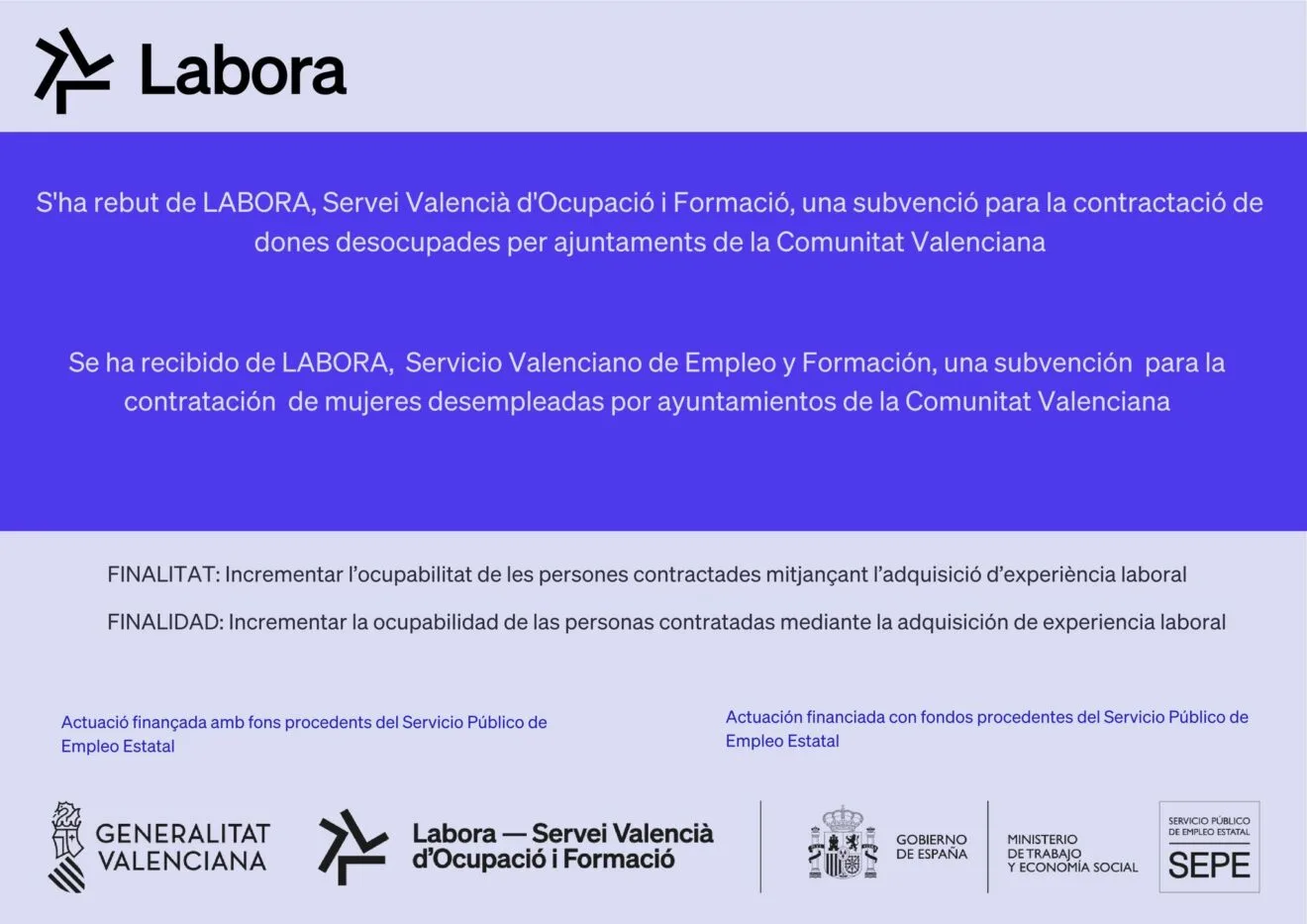 Cartel informativo del programa de empleo LABORA DONA
