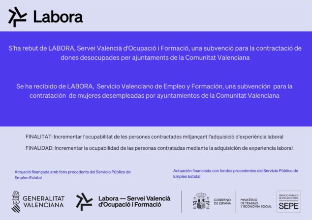 Imagen: Cartel informativo sobre el programa de empleo LABORA DONA y su financiación.