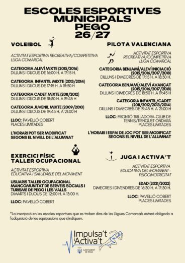 Cartel Programación Deportiva Pego 26/27