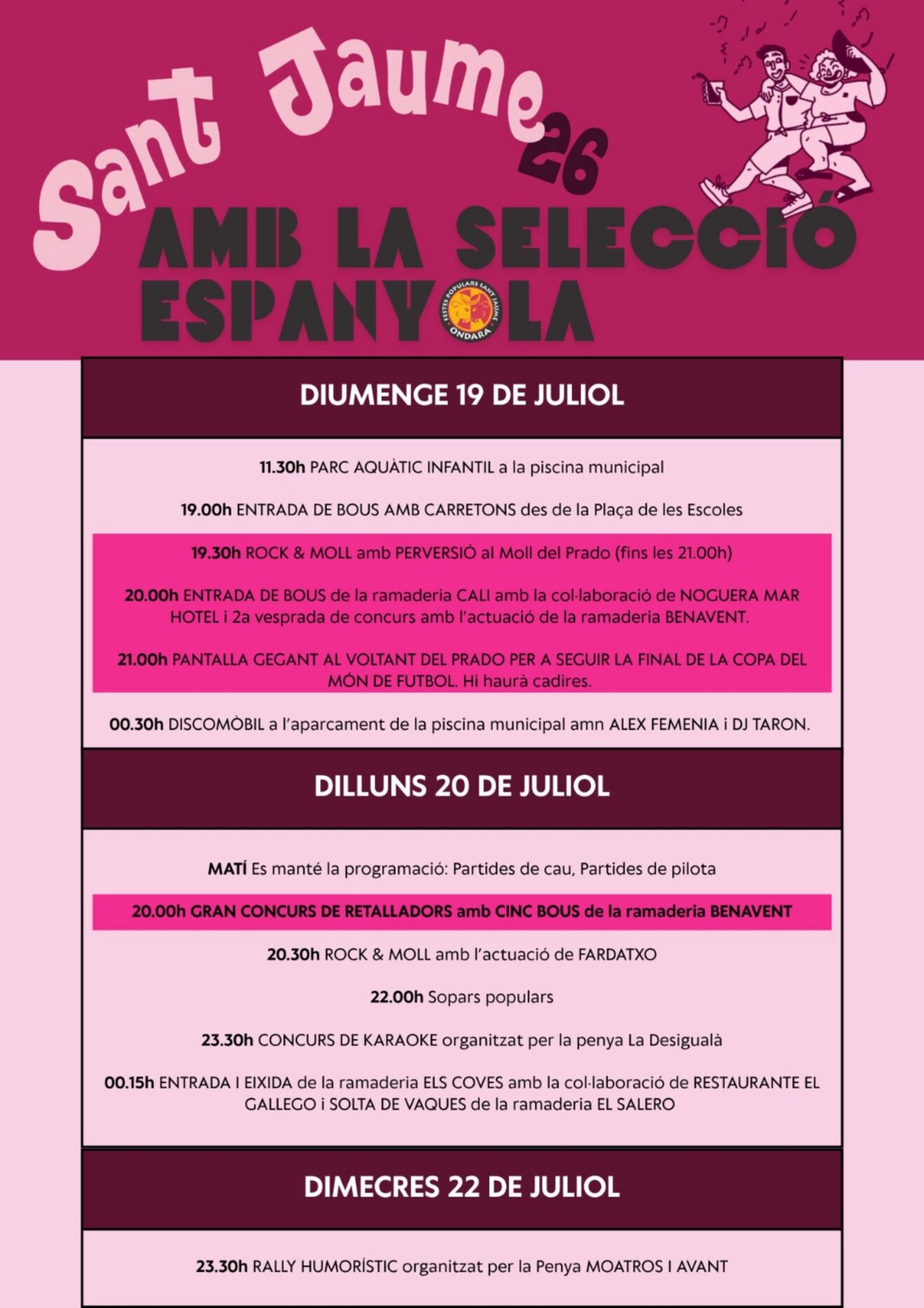 Cartel con la programación modificada de Sant Jaume 26