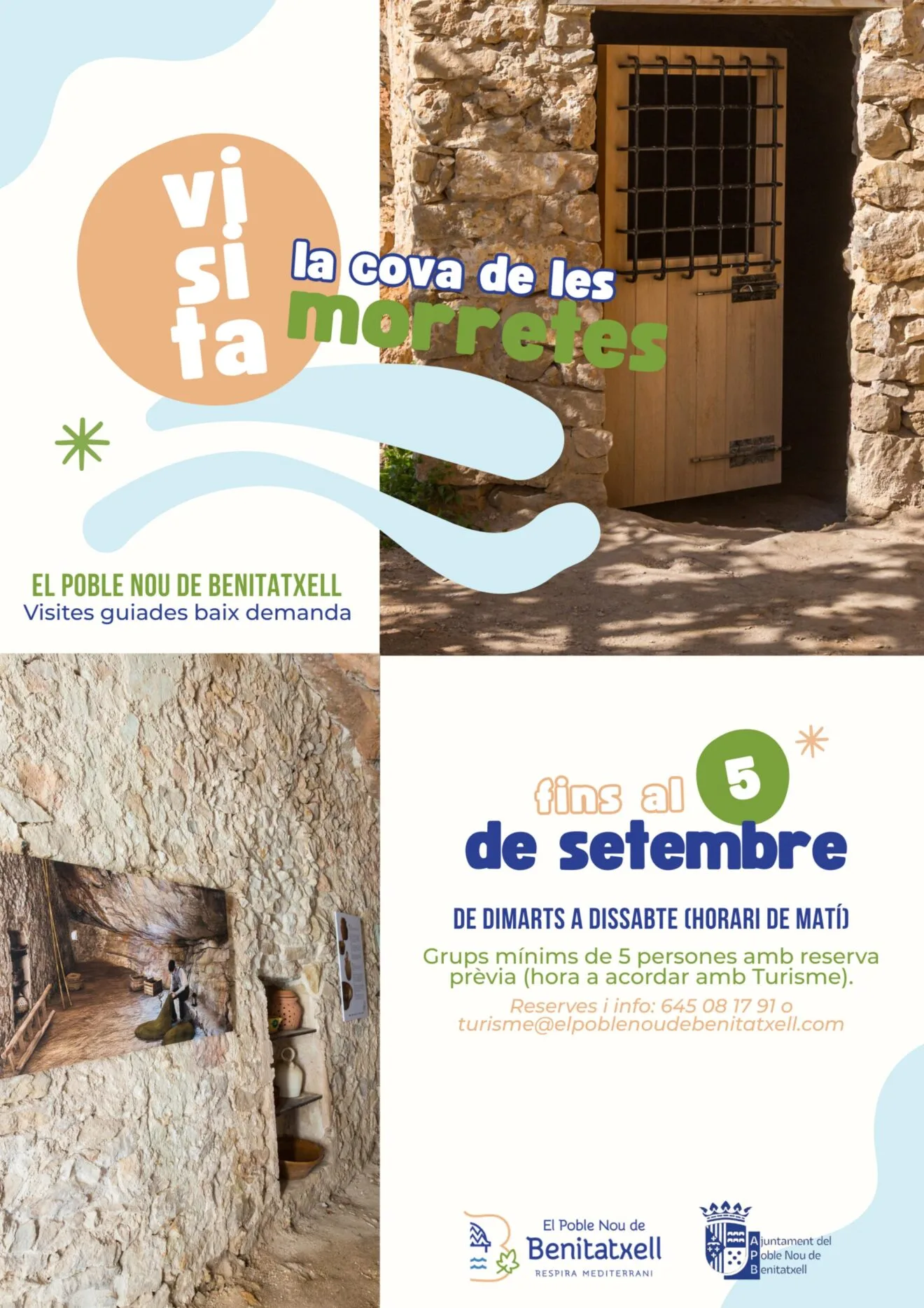 Cartel promocional de las visitas a la Cova de les Morretes