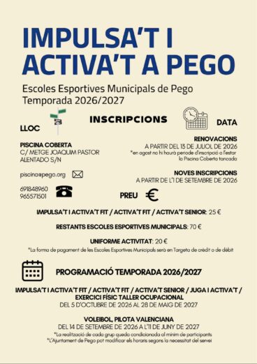 Cartell informatiu de la nova temporada esportiva a Pego