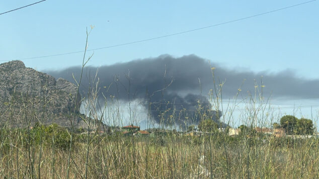 Un incendio en un desguace en El Verger moviliza un amplio dispositivo de bomberos y efectivos 4 Imagen: Columna de humo negro del incendio vista desde Ondara