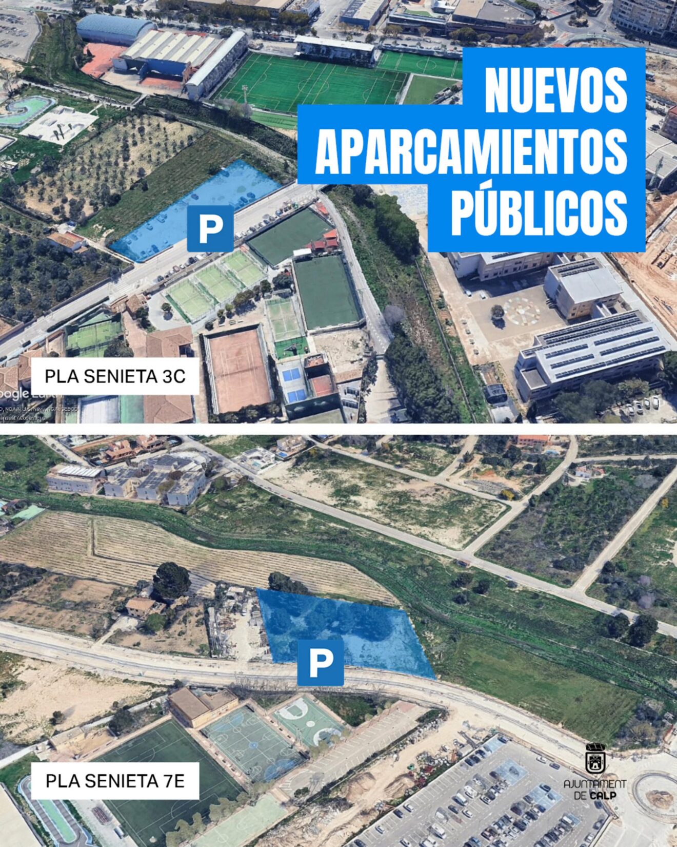 Ubicación de los nuevos aparcamientos públicos en la partida Senieta de Calp