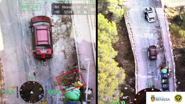 La tecnología que ha transformado la seguridad en Benissa: la Policía Local logra una vigilancia integral 3 Imagen: Composición de imágenes de dron de la Policía Local de Benissa vigilando vertidos ilegales