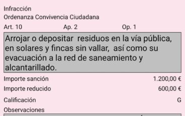 Detalle de la sanción por vertidos ilegales en Teulada