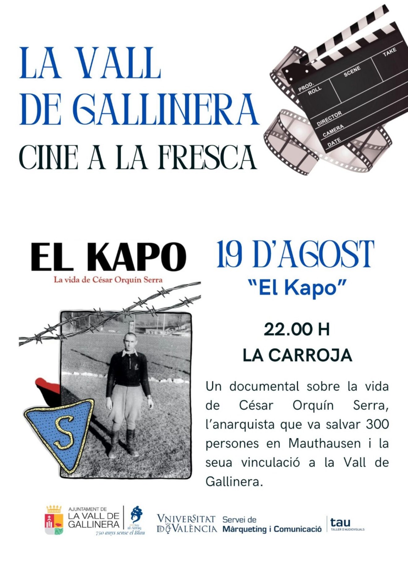 Cartel de la proyección del documental "El Kapo" en La Vall de Gallinera