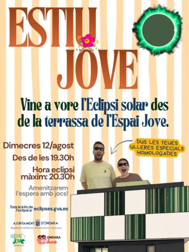 Cartel del evento ‘Estiu Jove’ y la observación del eclipse solar en Ondara