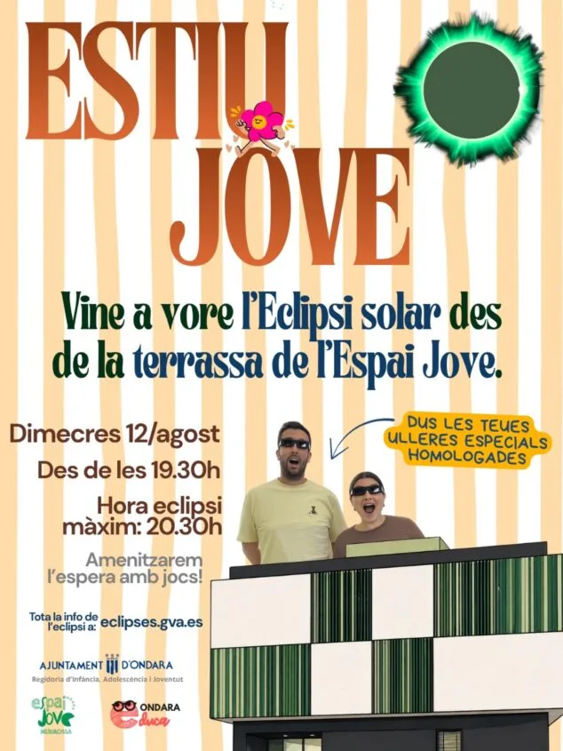 Imagen: Cartel del evento 'Estiu Jove' para ver el eclipse solar en Ondara