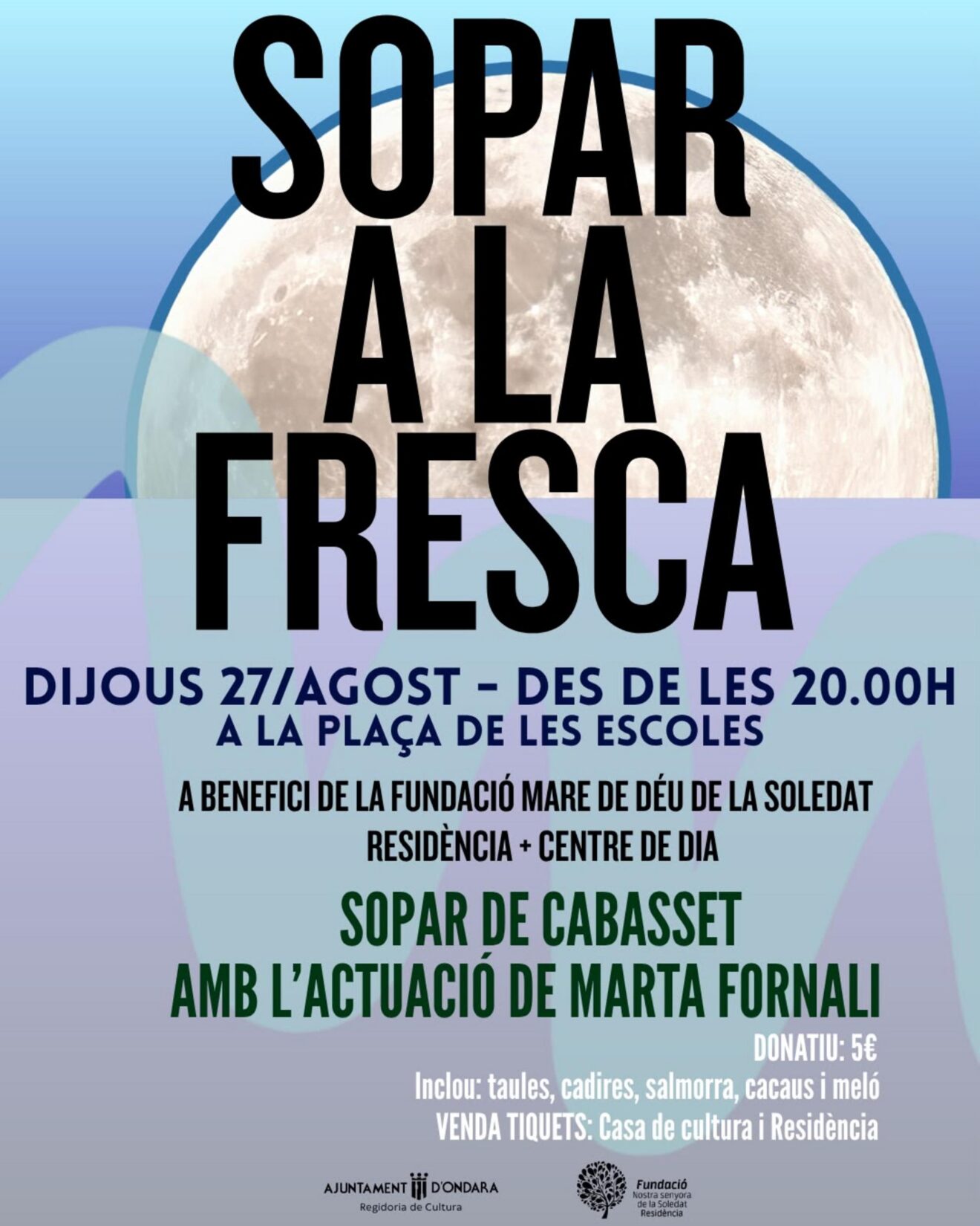 Cartel del "Sopar a la Fresca" solidario en Ondara