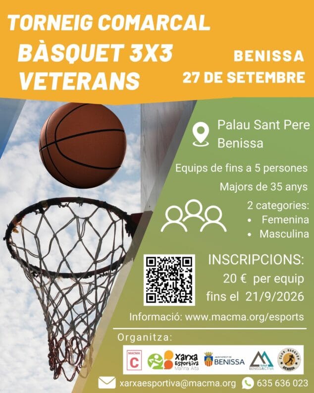 Imagen: Cartel del Torneig Comarcal Bàsquet 3x3 Veterans en Benissa.