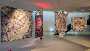 Vista de la exposición «Arrels Mediterrànies» de Ximo Canet en el Auditori Teulada Moraira