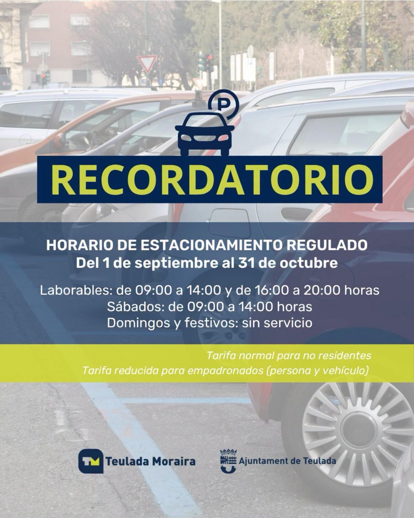 Horario estacionamiento regulado Teulada Moraira
