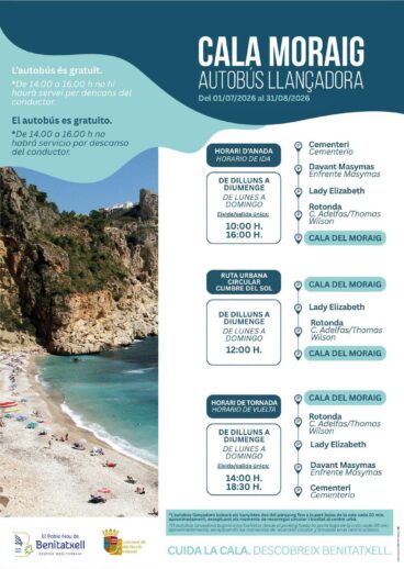 Infografía Horarios Autobús Lanzadera Cala Moraig Benitatxell