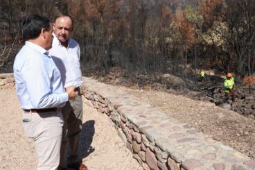 Juanfran Pérez Llorca en una zona de la Vall d'Uixó afectada por incendios forestales.