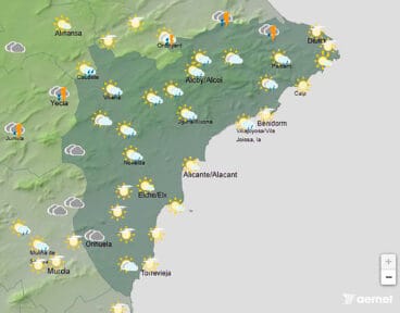 Mapa de predicción de la AEMET en Alicante para el sábado 15 agosto 2026 a las 18.00 horas