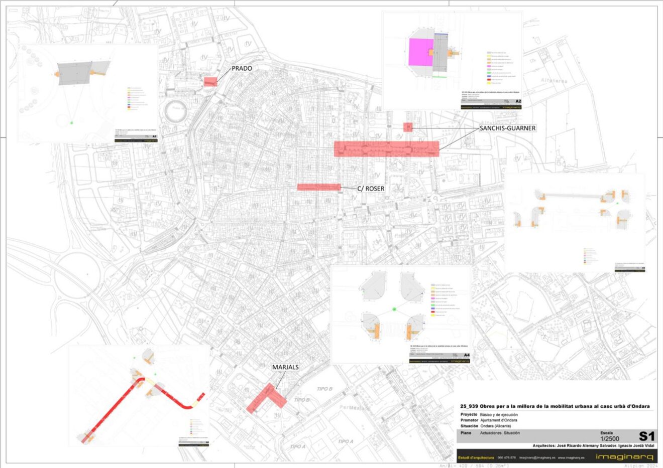 Plano de las obras de mejora de la movilidad urbana en Ondara