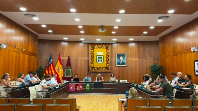 Imagen: Vista general del salón de plenos del Ayuntamiento de Calp durante la sesión de aprobación del Bono-Consumo.